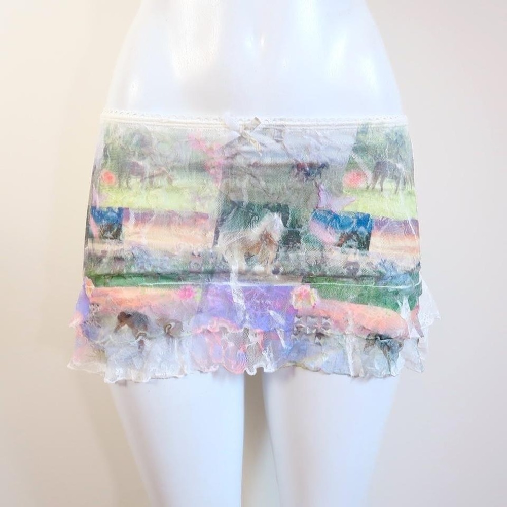 horse print mesh mini skirt sheer lace coquette y2k